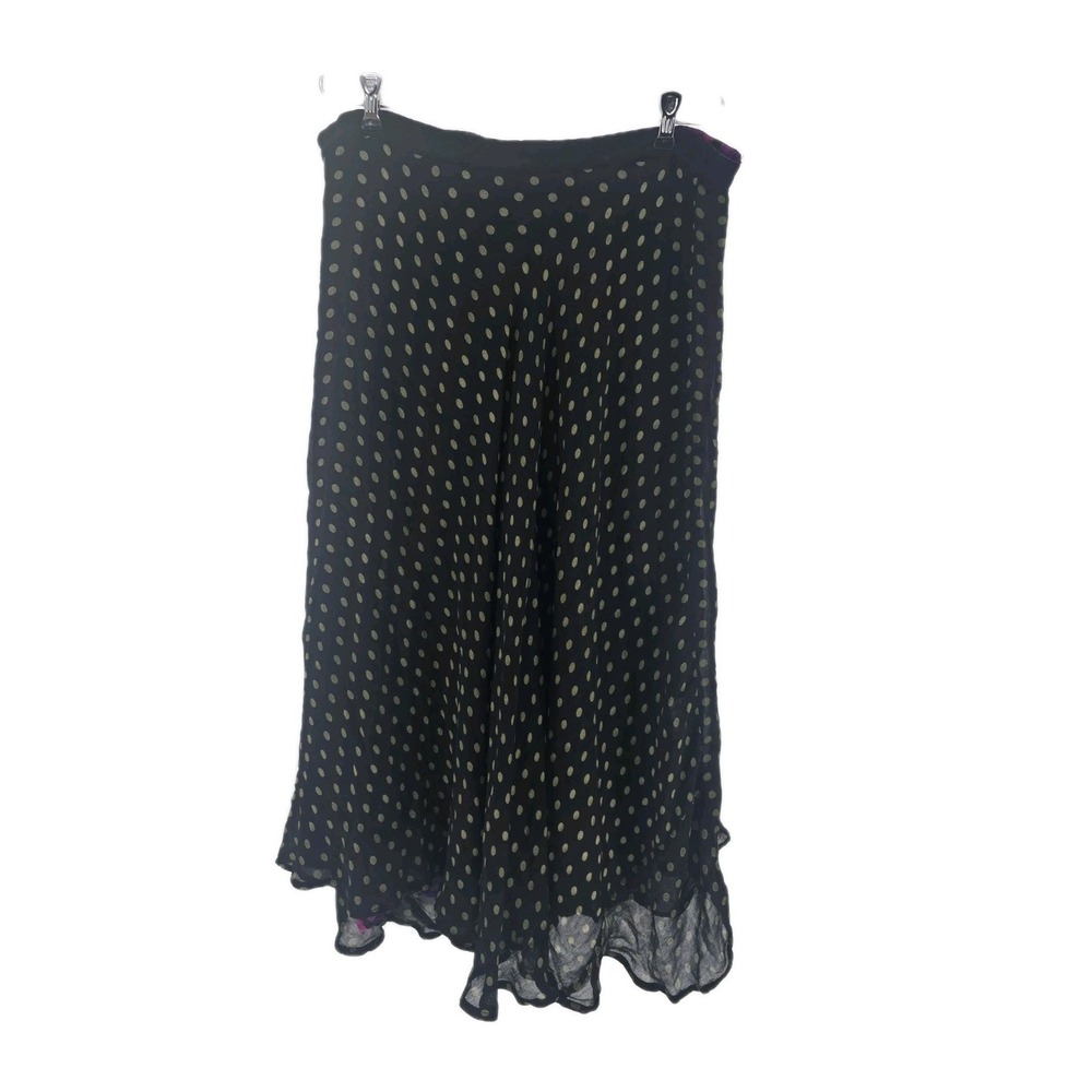Sarah Arizona Skirt Medium Black Polka Dot Floral Rayon Midi